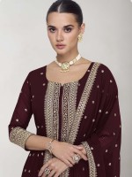 Dark Maroon Real Georgette Plazzo Suit